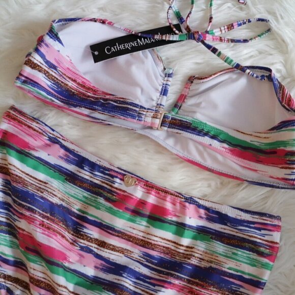 NWT Catherine Malandrino Colorful Bikini Set Size Large Bathing Suit White Pink - Picture 7 of 7